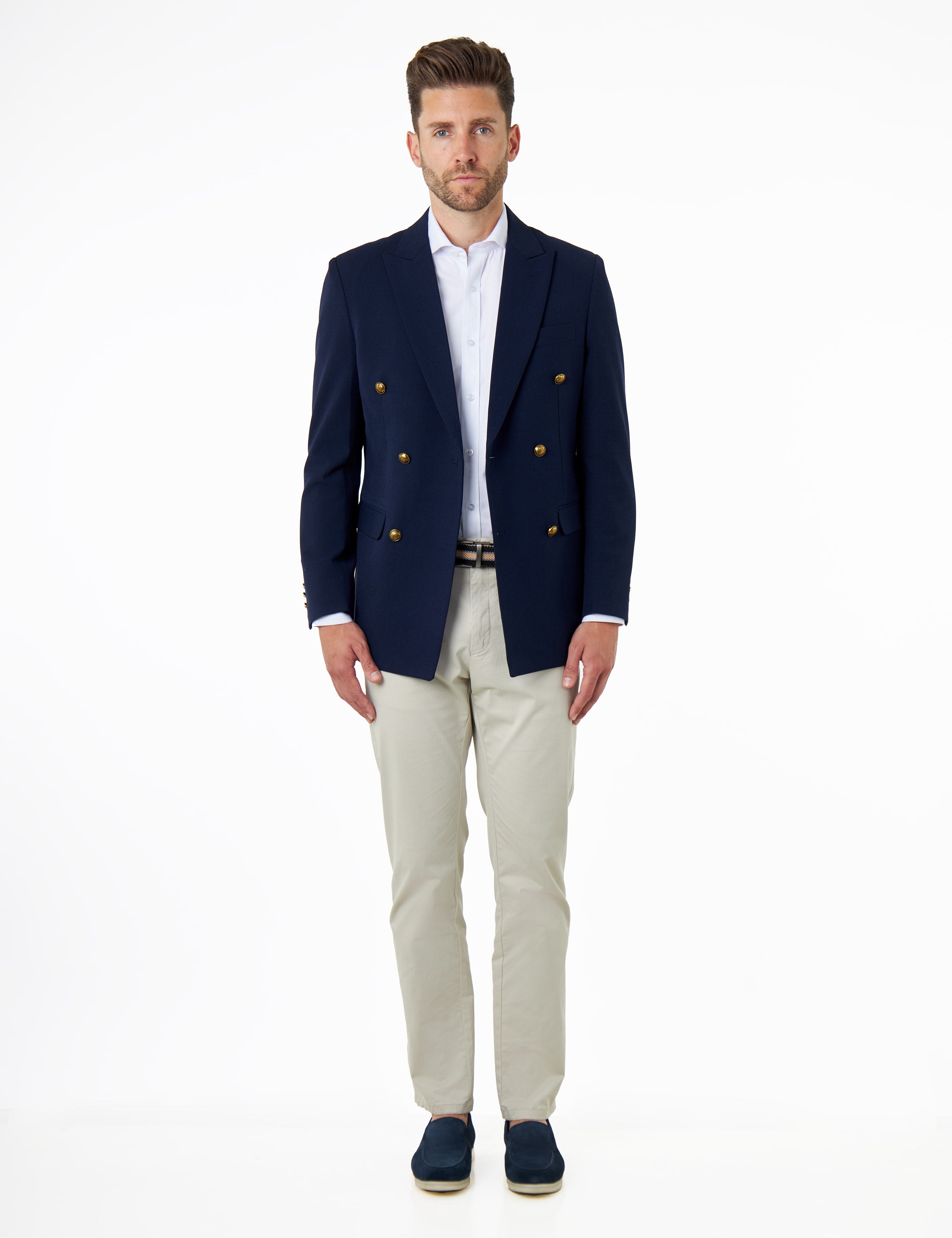 FINLEY – Navy Prince of Wales Check Double Breasted Jacket