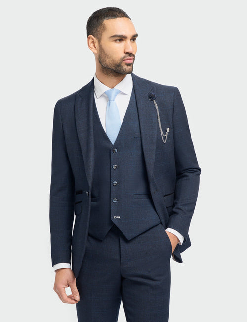 CARIDI - NAVY CHECK SUIT BLAZER