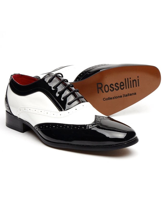 BLACK & WHITE SHINY GATSBY LACE UP BROGUES