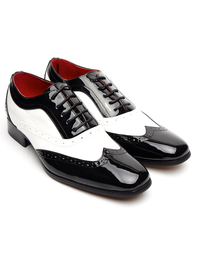 BLACK & WHITE SHINY GATSBY LACE UP BROGUES