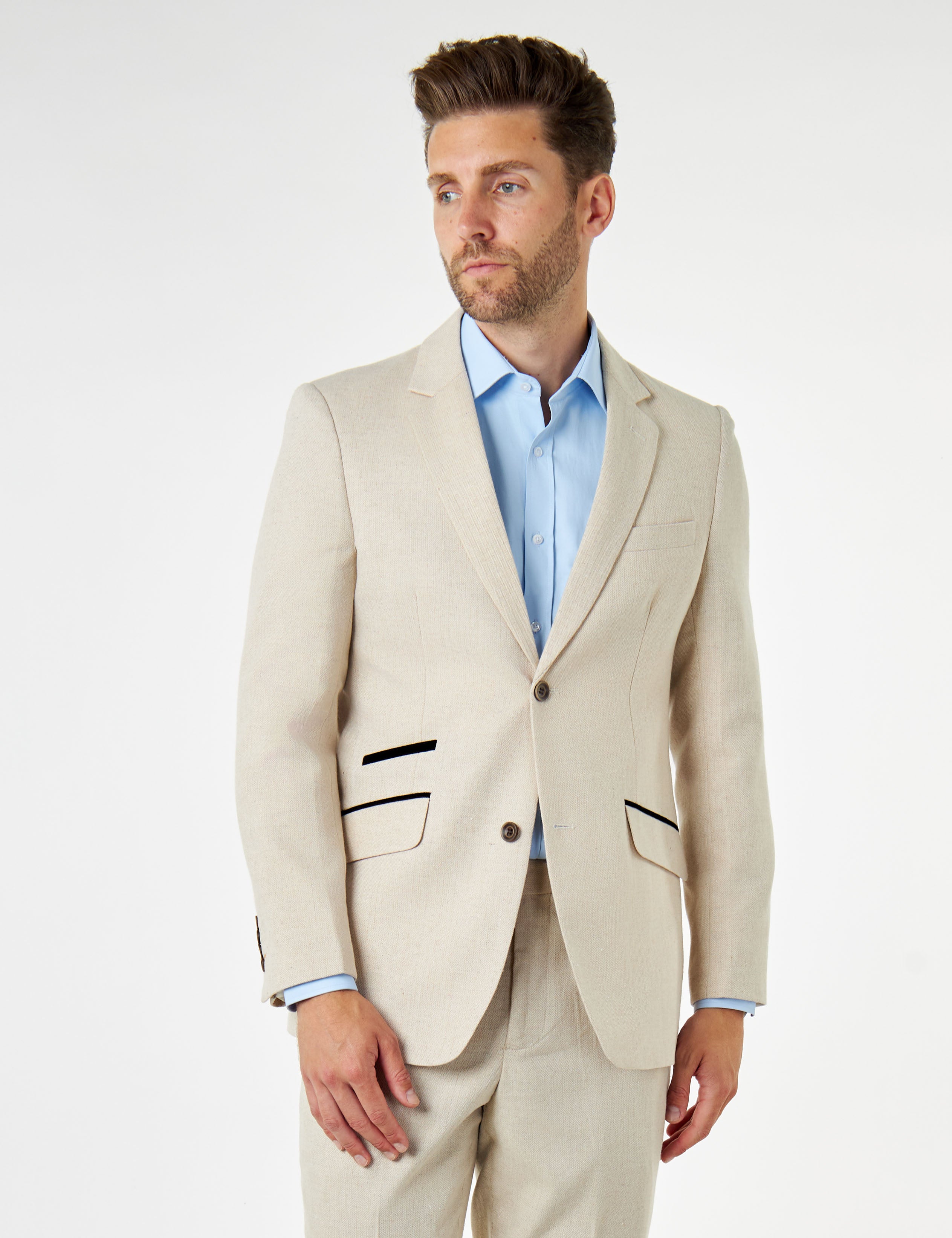 CALIX – Cream Wool Mix Herringbone Tailored Blazer