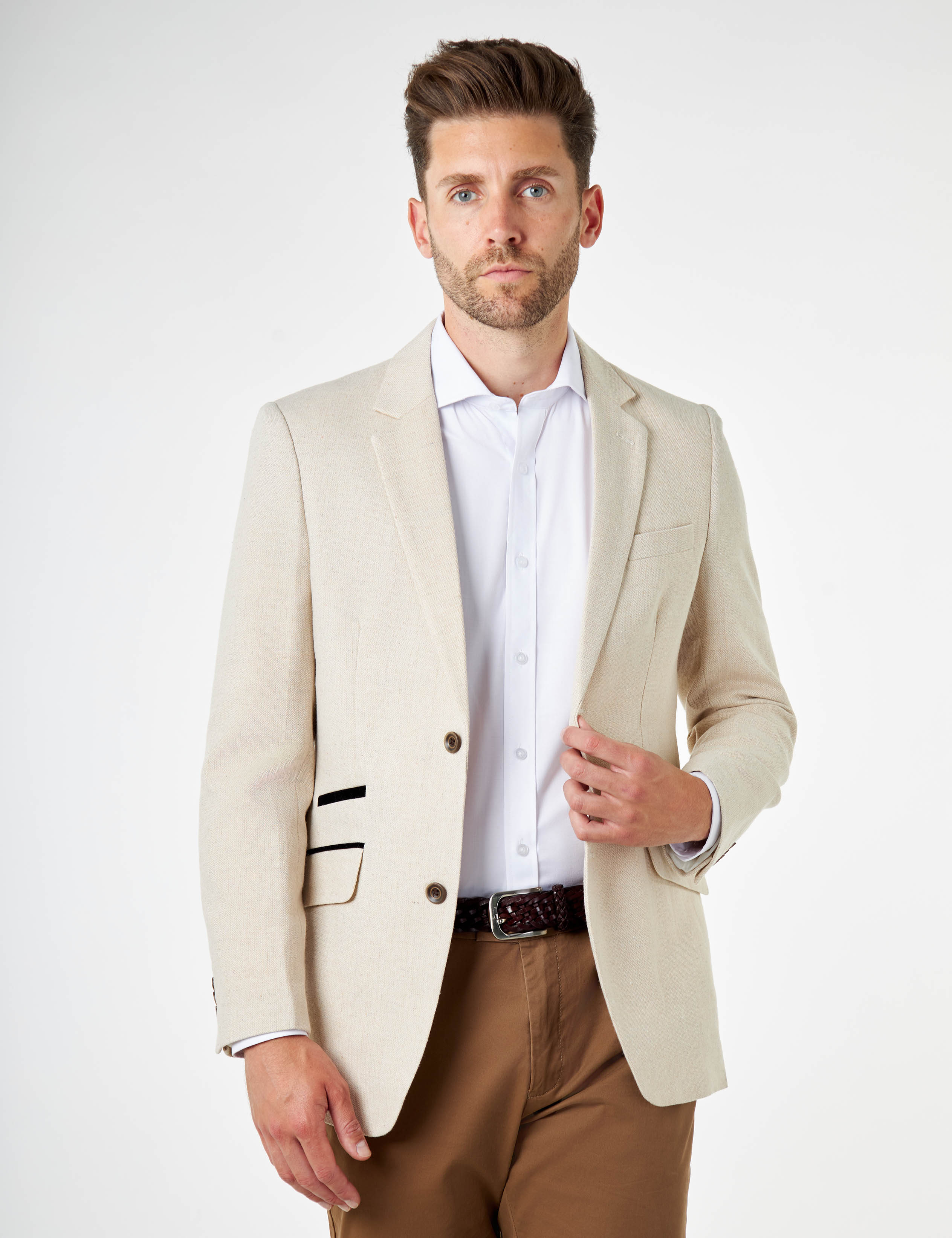 CALIX – Cream Wool Mix Herringbone Tailored Blazer