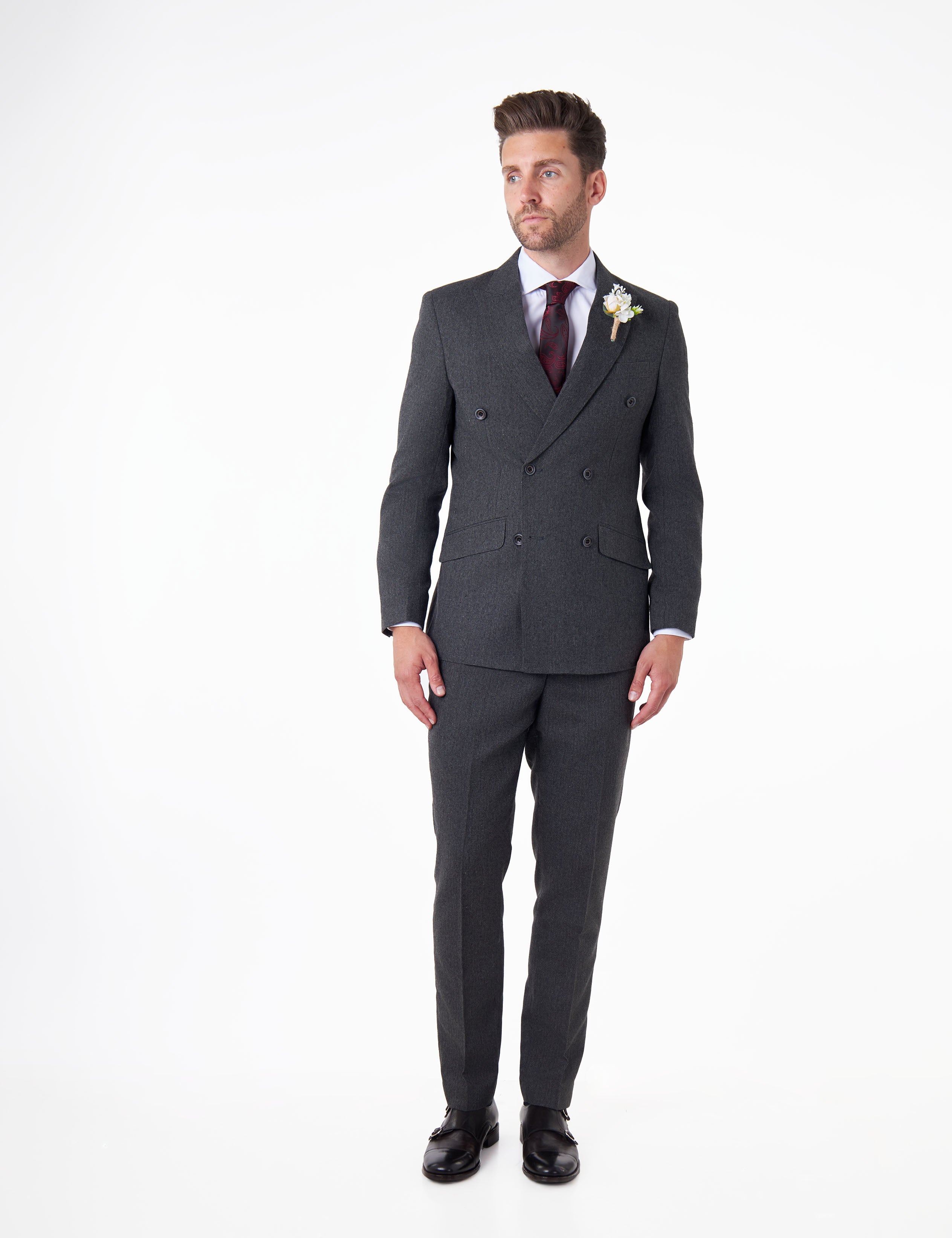 CALIX – Wool Mix Herringbone Tailored  Dark Grey Suit Trousers