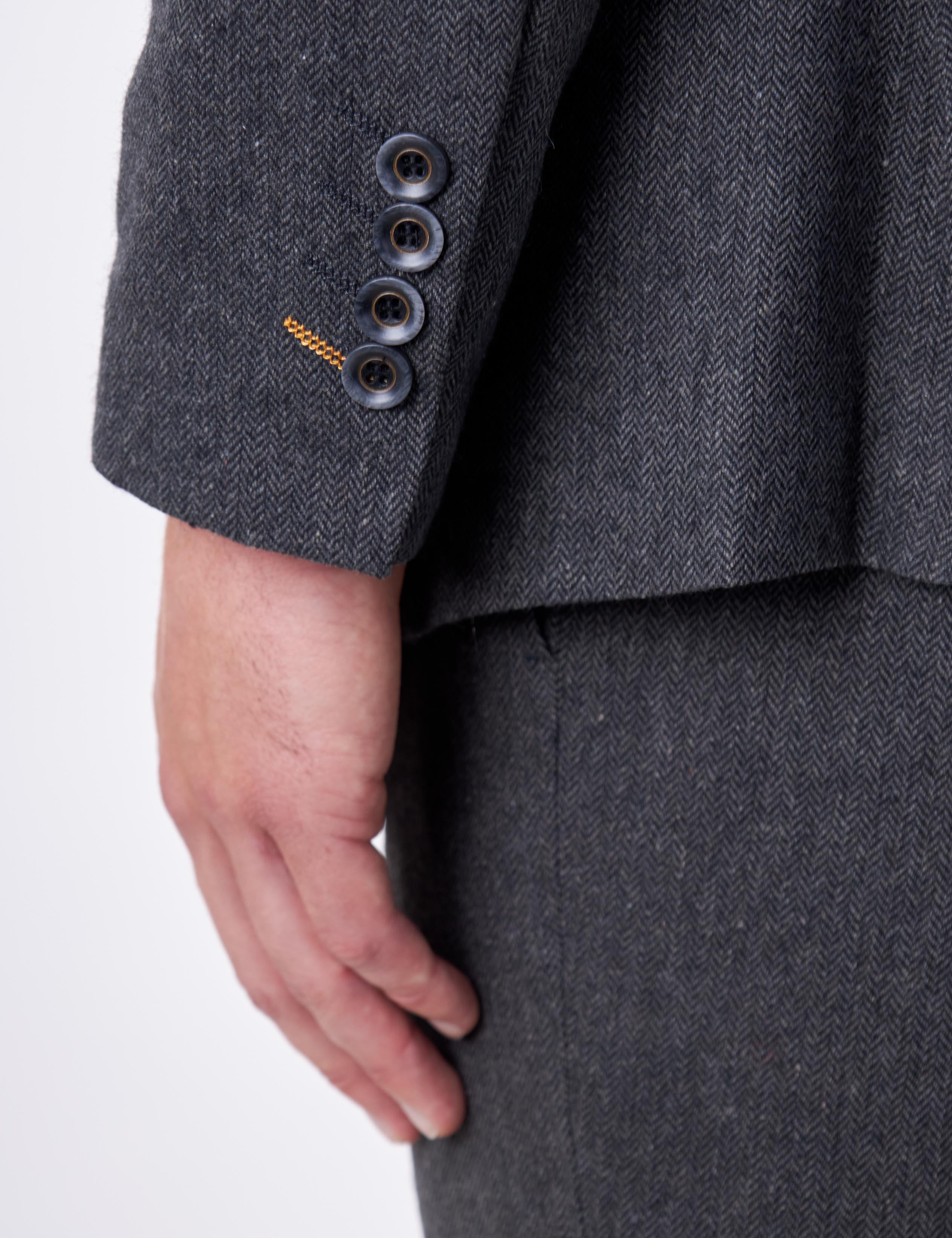 CALIX – Wool Mix Herringbone Tailored Dark Grey Blazer