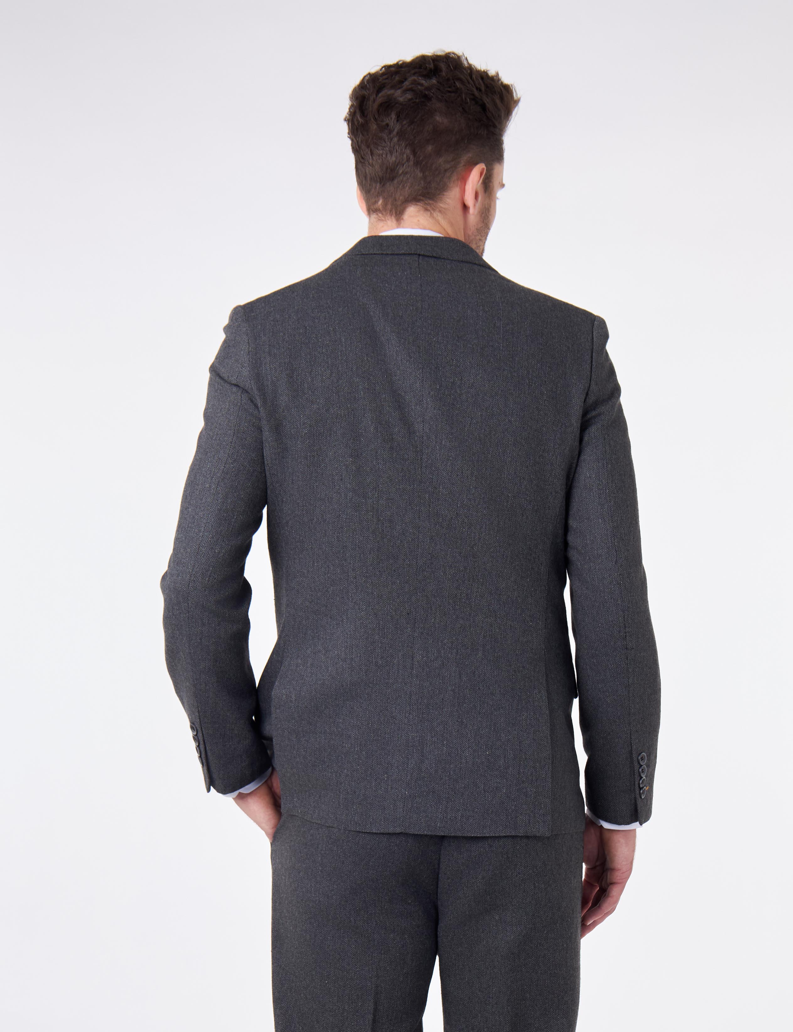 CALIX – Dark Grey Herringbone Tailored 2 Piece Suit