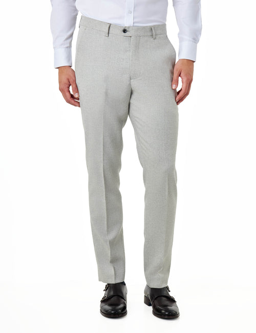 CALIX – Grey Wool Mix Herringbone Tailored Suit Trousers