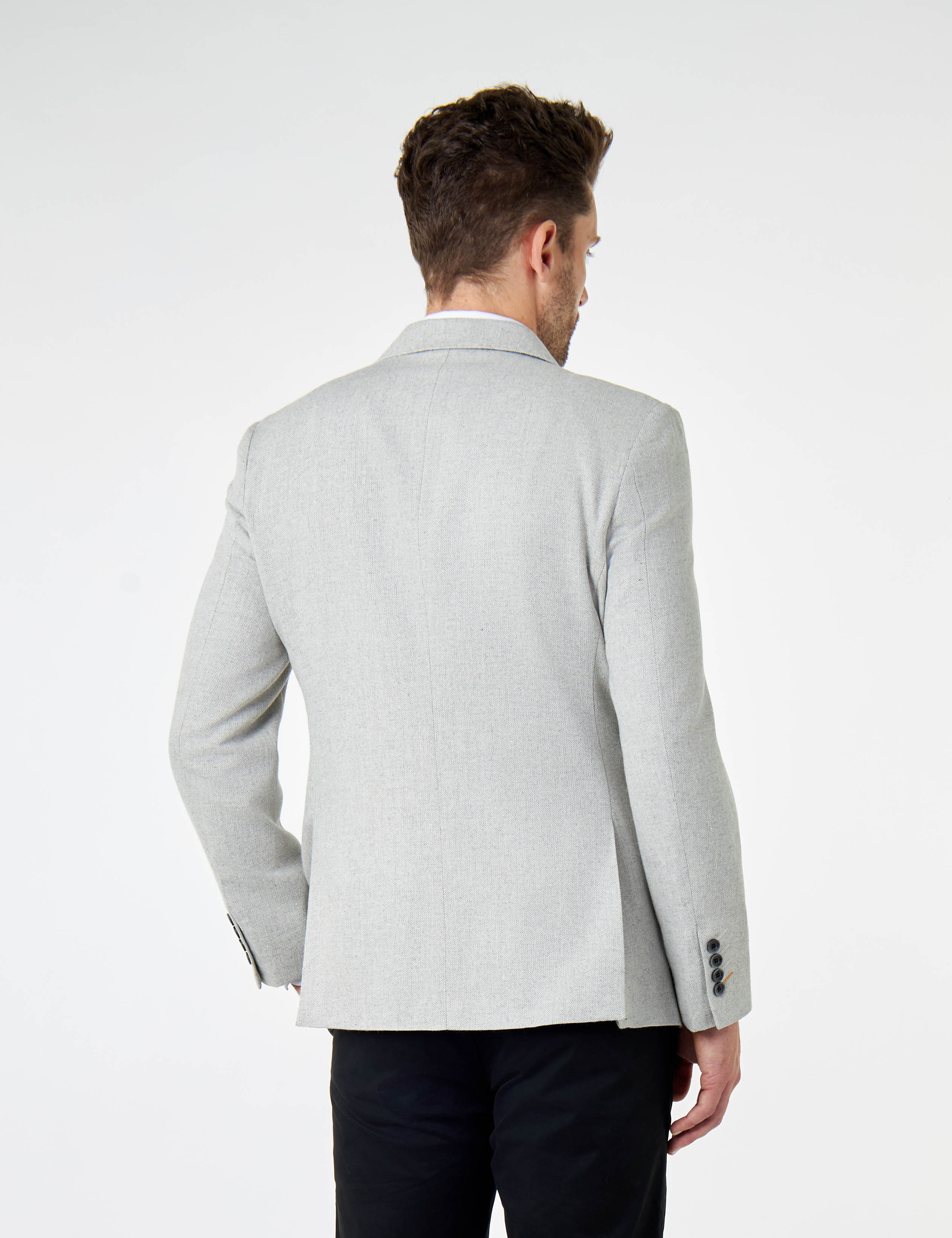 CALIX – Grey Herringbone Tailored Double Breasted Blazer