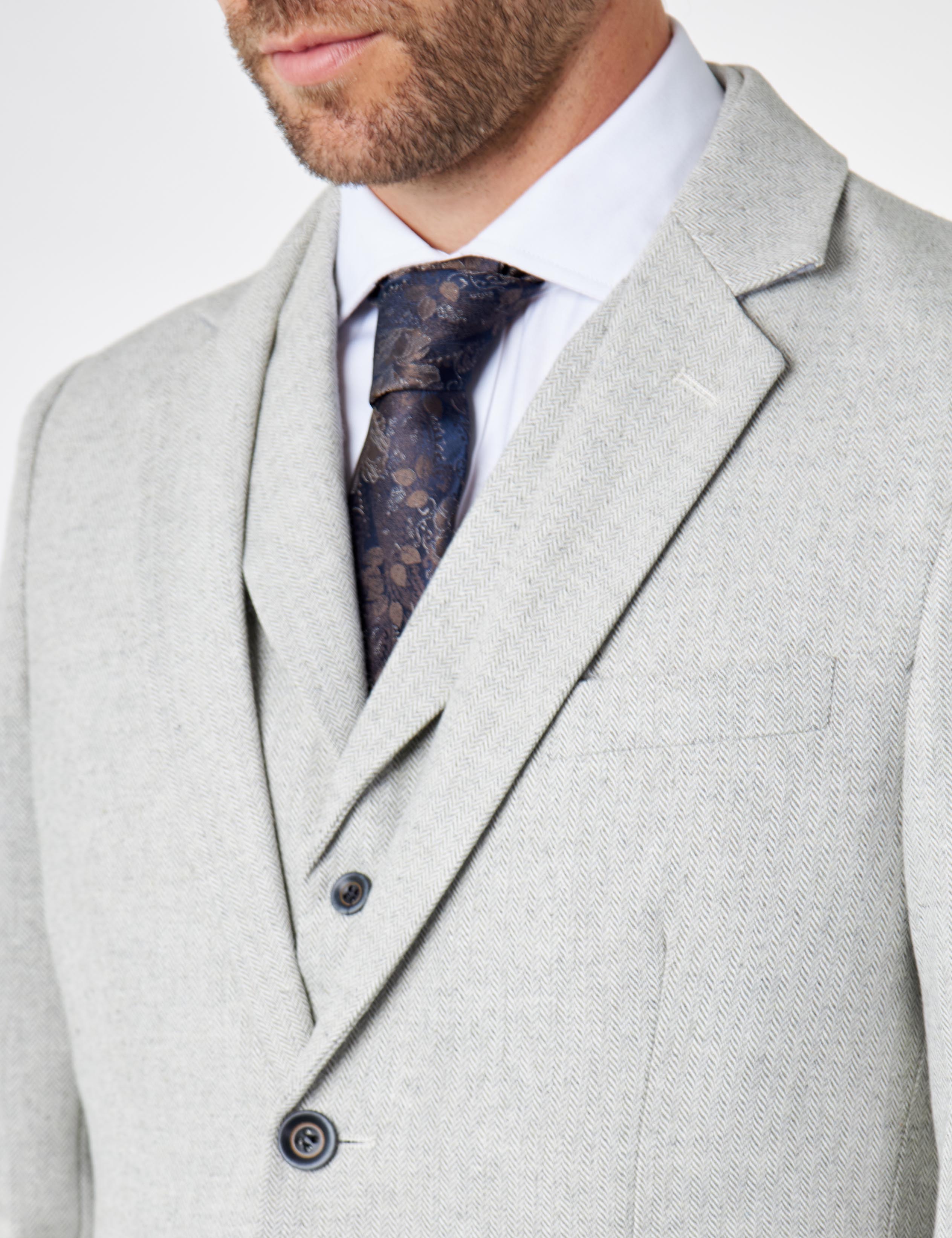 CALIX – Herringbone Tweed Tailored 3 Piece Suit in Grey