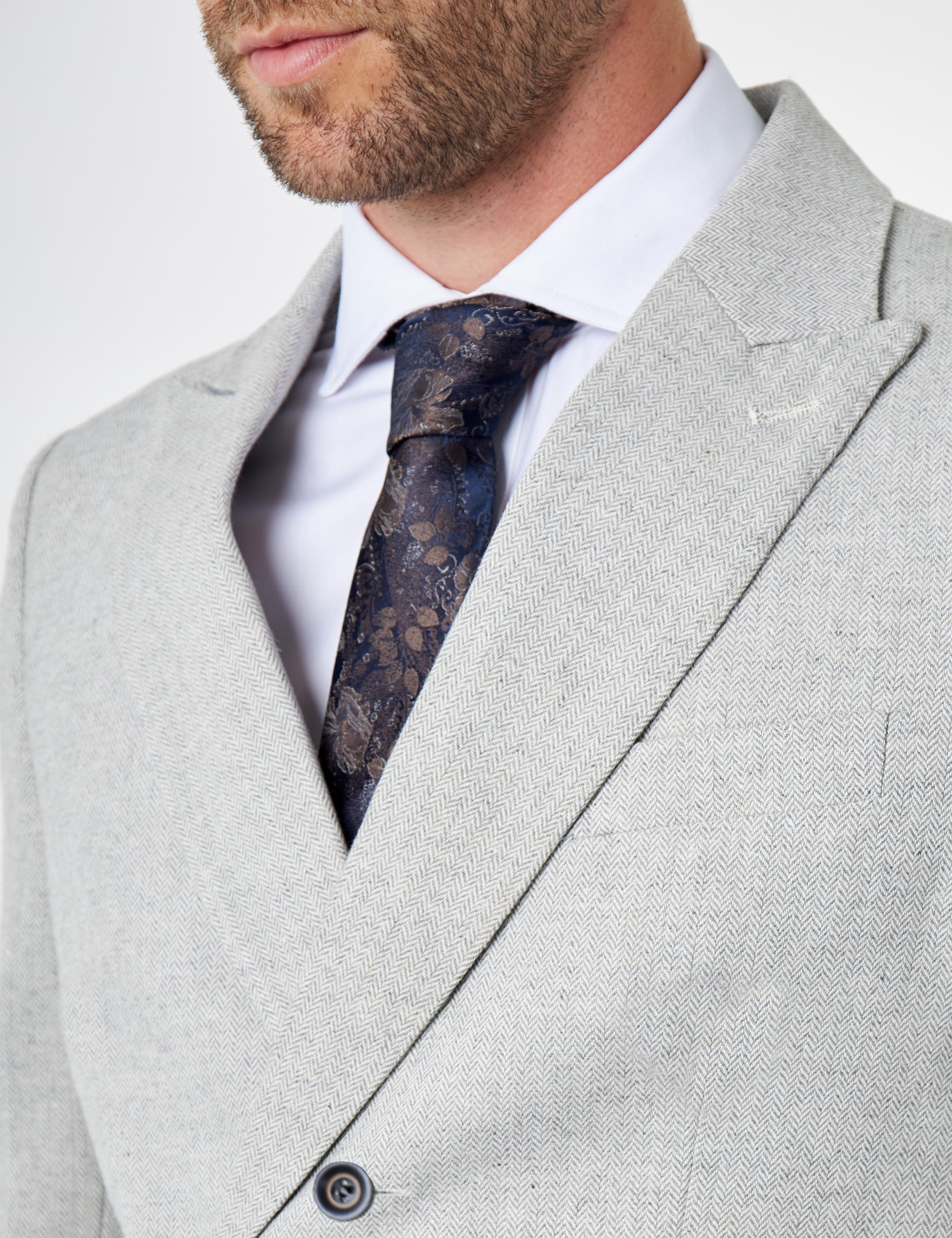 CALIX – Grey Wool Mix Herringbone Tailored 2 Piece Suit