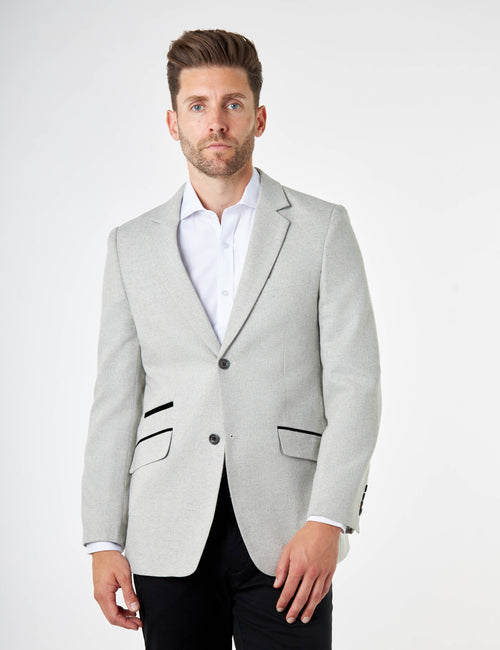 CALIX – Grey Wool Mix Herringbone Tailored Blazer