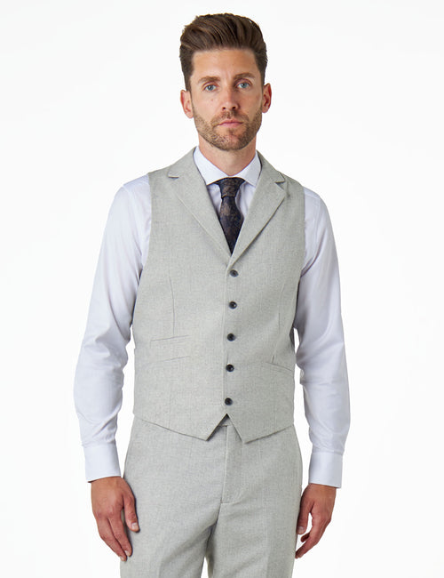 CALIX – Grey Wool Mix Herringbone Collared Waistcoat