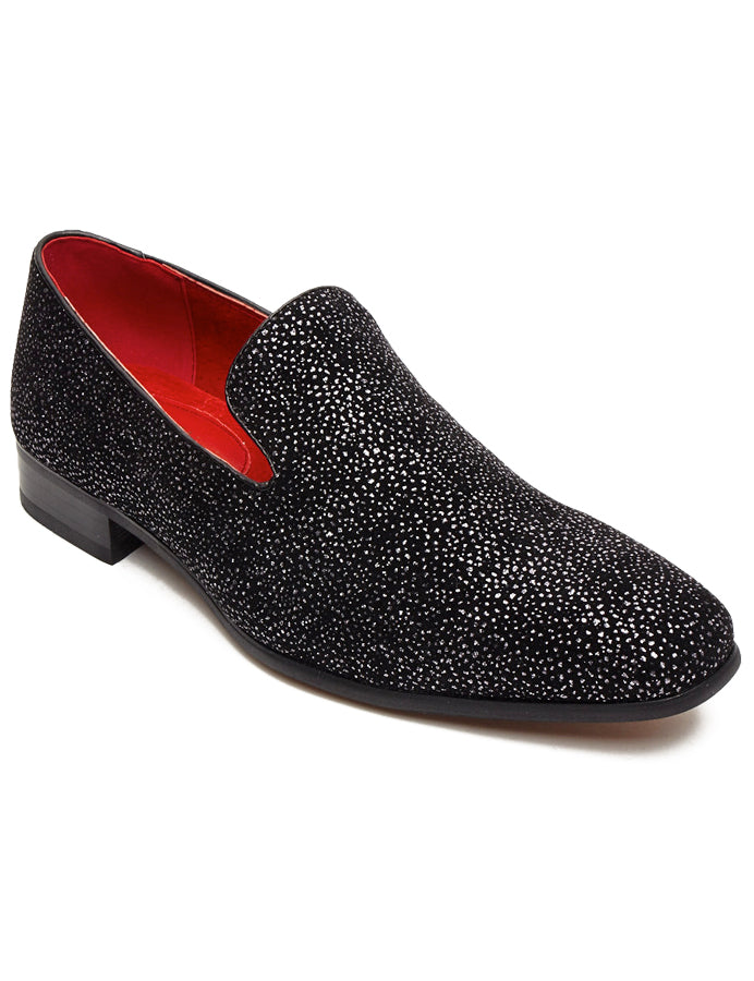 BLACK LEATHER LINED SILVER GLITTER PARTY LOAFERS