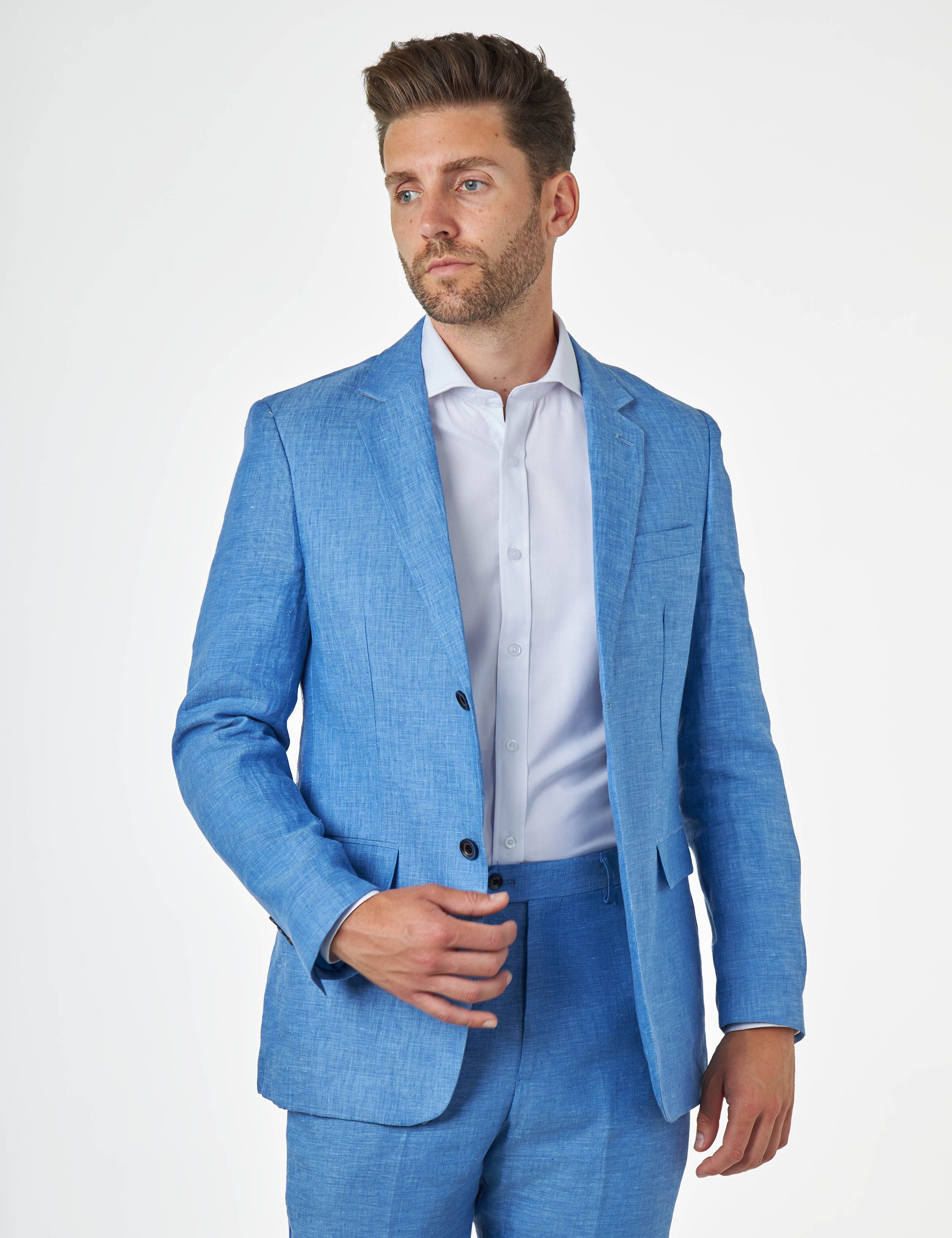 Tailored Fit Pure Linen Light Blue Summer Suit