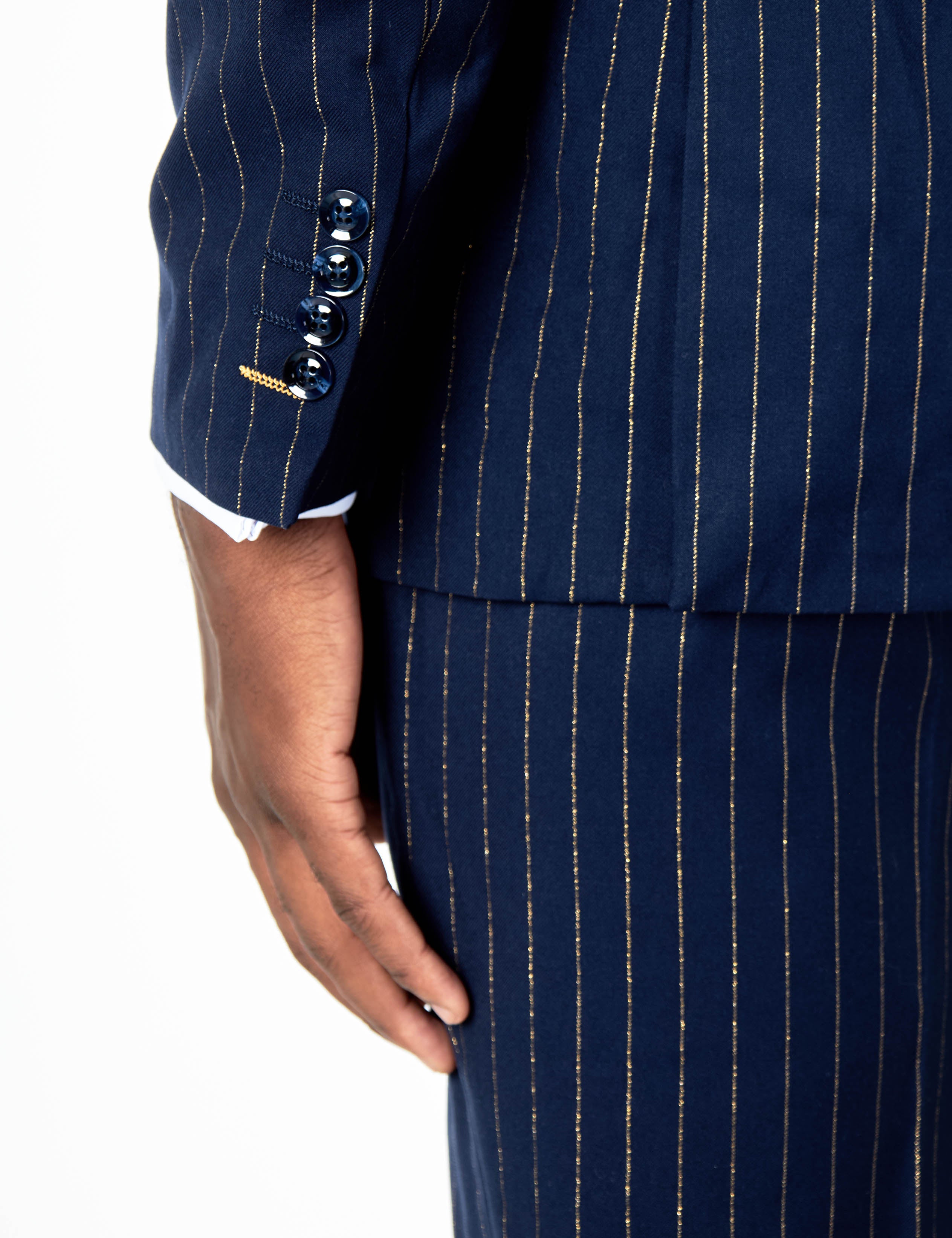 NEIL - NAVY DOUBLE BREASTED GOLD PINSTRIPE JACKET