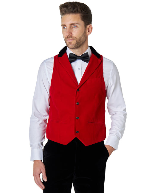 JES Red Velvet Collar Waistcoat