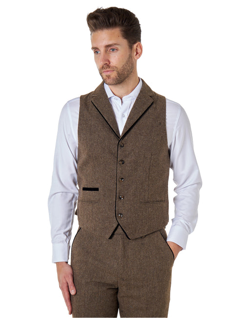 Gilet à col en tweed brun clair Dane