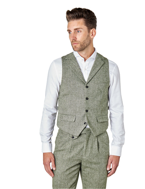 GREEN HERRINGBONE COLLARED WAISTCOAT