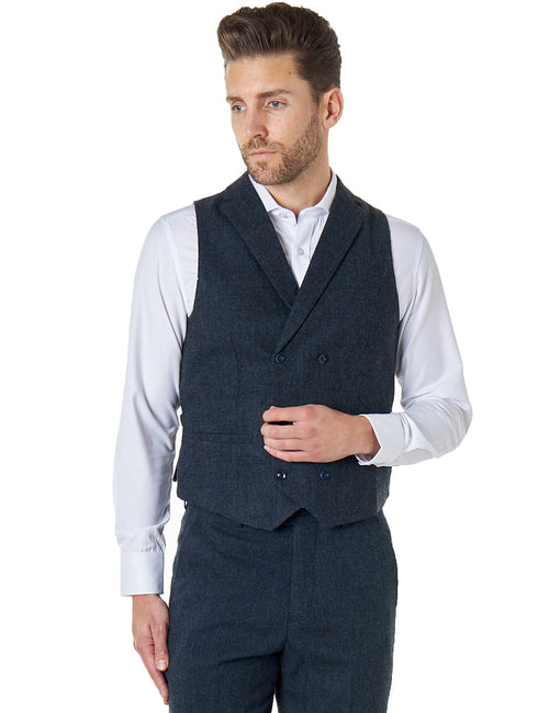 JIM - GILET DOUBLE BOUTONNAGE EN TWEED BLEU