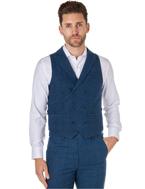 KANO – GILET BLEU MARINE DOUBLE BOUTONNAGE À CHEVRONS