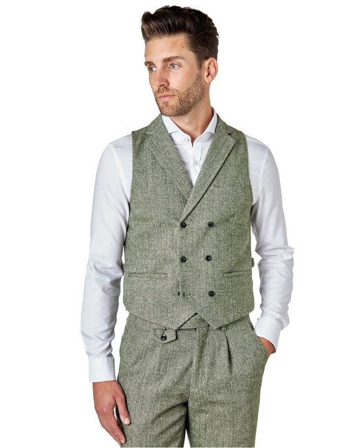 GREEN HERRINGBONE DOUBLE BREASTED WAISTCOAT