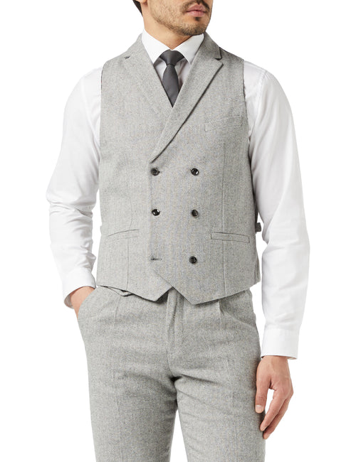 Martin - Grey Tweed Collar Double Breasted waistcoat