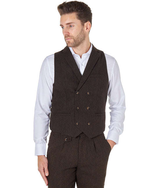 TYLER - GILET DOUBLE BOUTONNAGE EN TWEED CHEVRONS MARRON