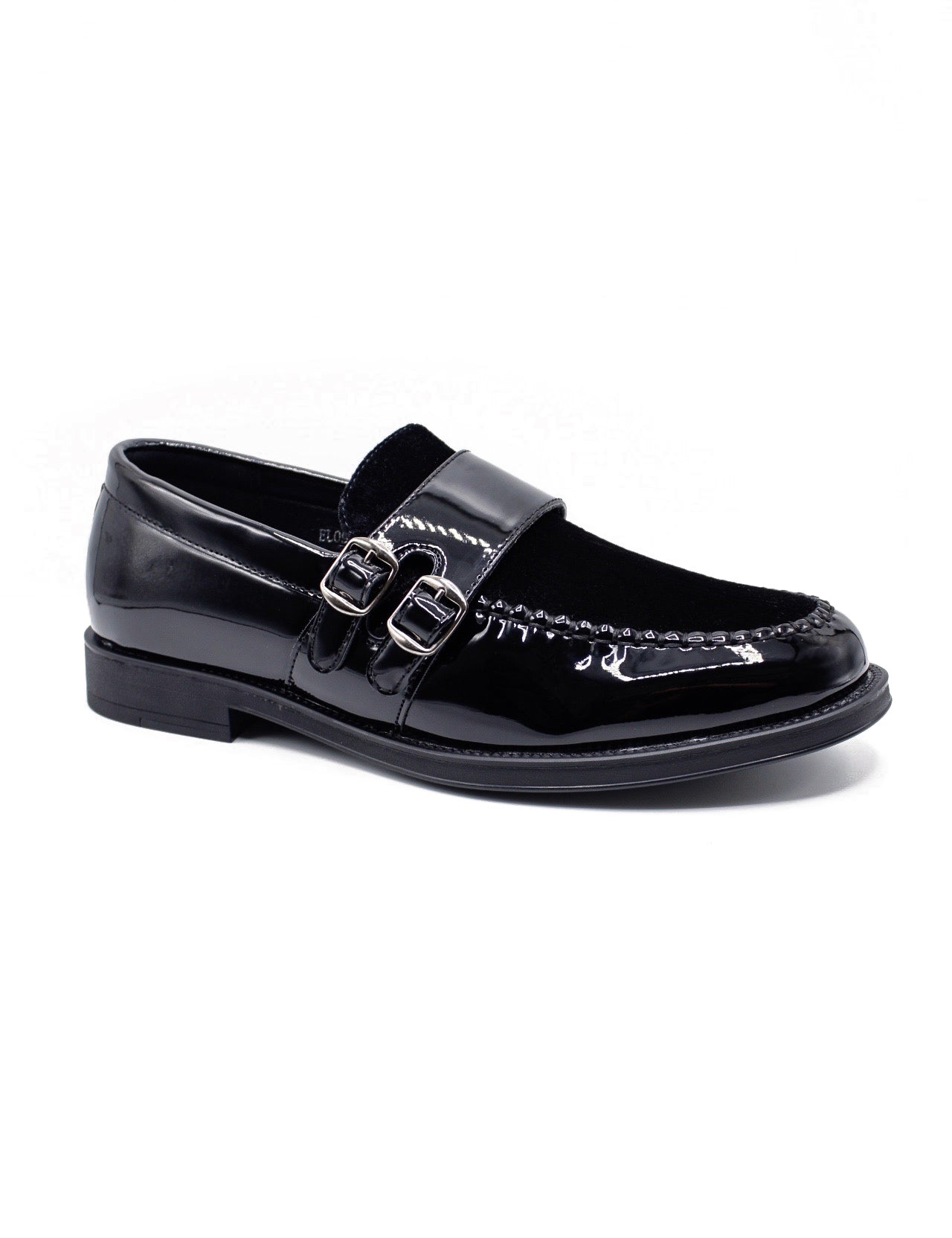 BLACK PATENT SHINY DOUBLE MONK SHOES