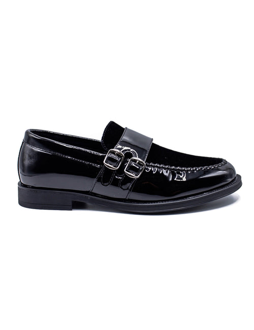 BLACK PATENT SHINY DOUBLE MONK SHOES