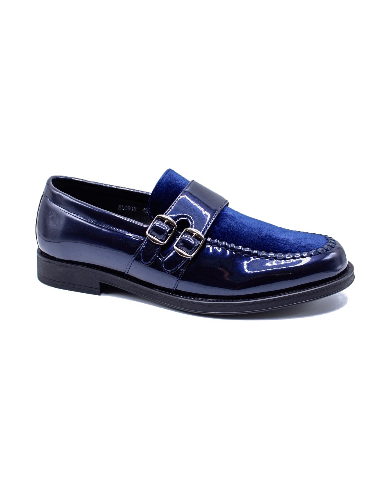 NAVY PATENT SHINY DOUBLE MONK SHOES