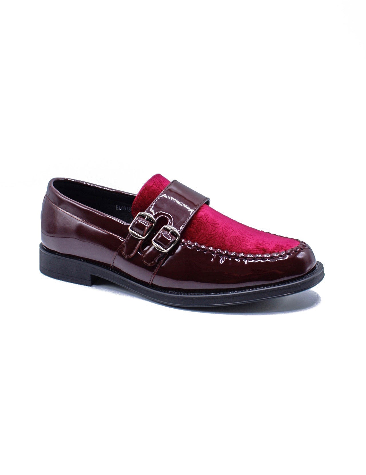 PATENT SHINY DOUBLE MONK SHOES MAROON