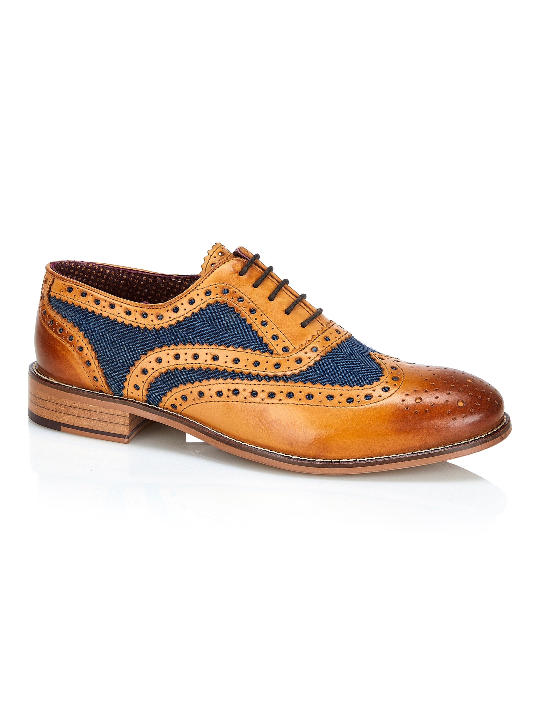 TAN BLUE TWEED OXFORD BROGUES