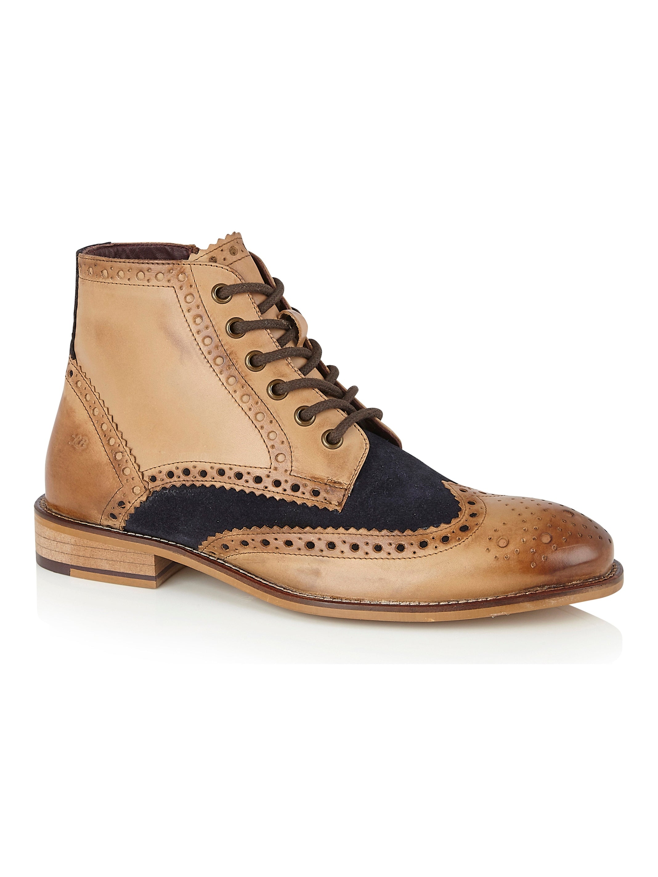 DERBY BROGUE BOOTS IN TAN NAVY SUEDE