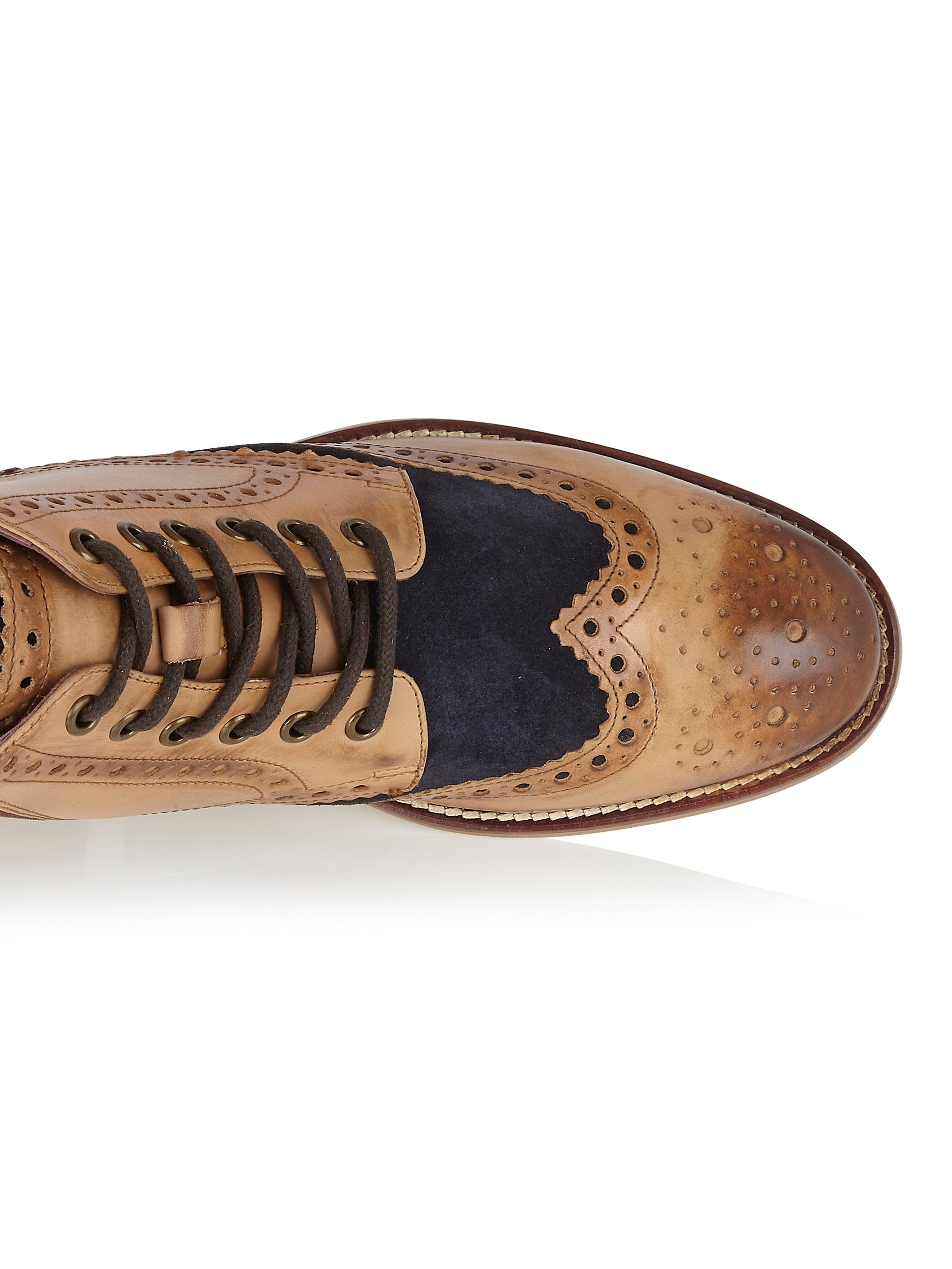 DERBY BROGUE BOOTS IN TAN NAVY SUEDE