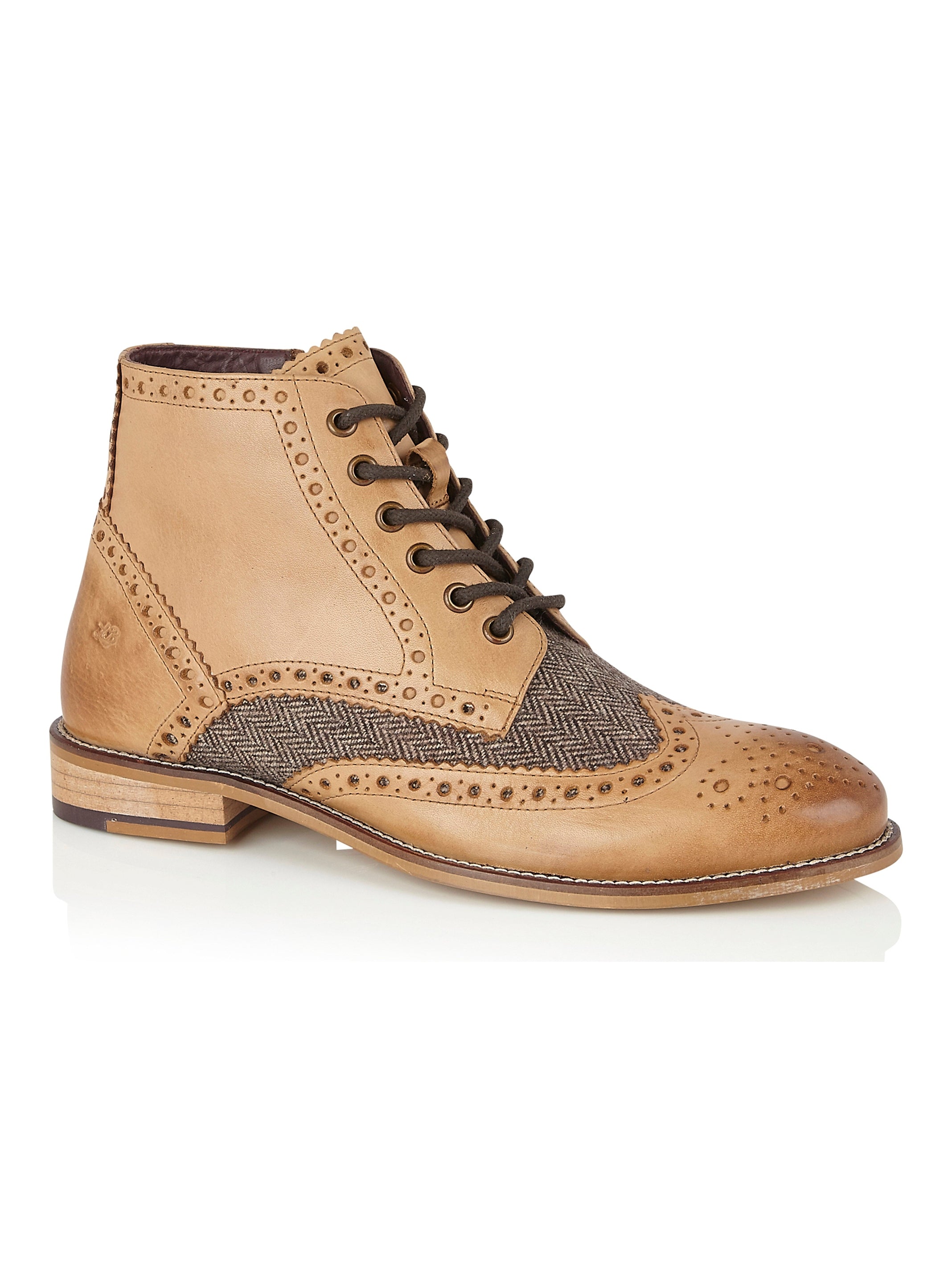 TAN LEATHER BROWN TWEED DERBY BROGUES BOOT