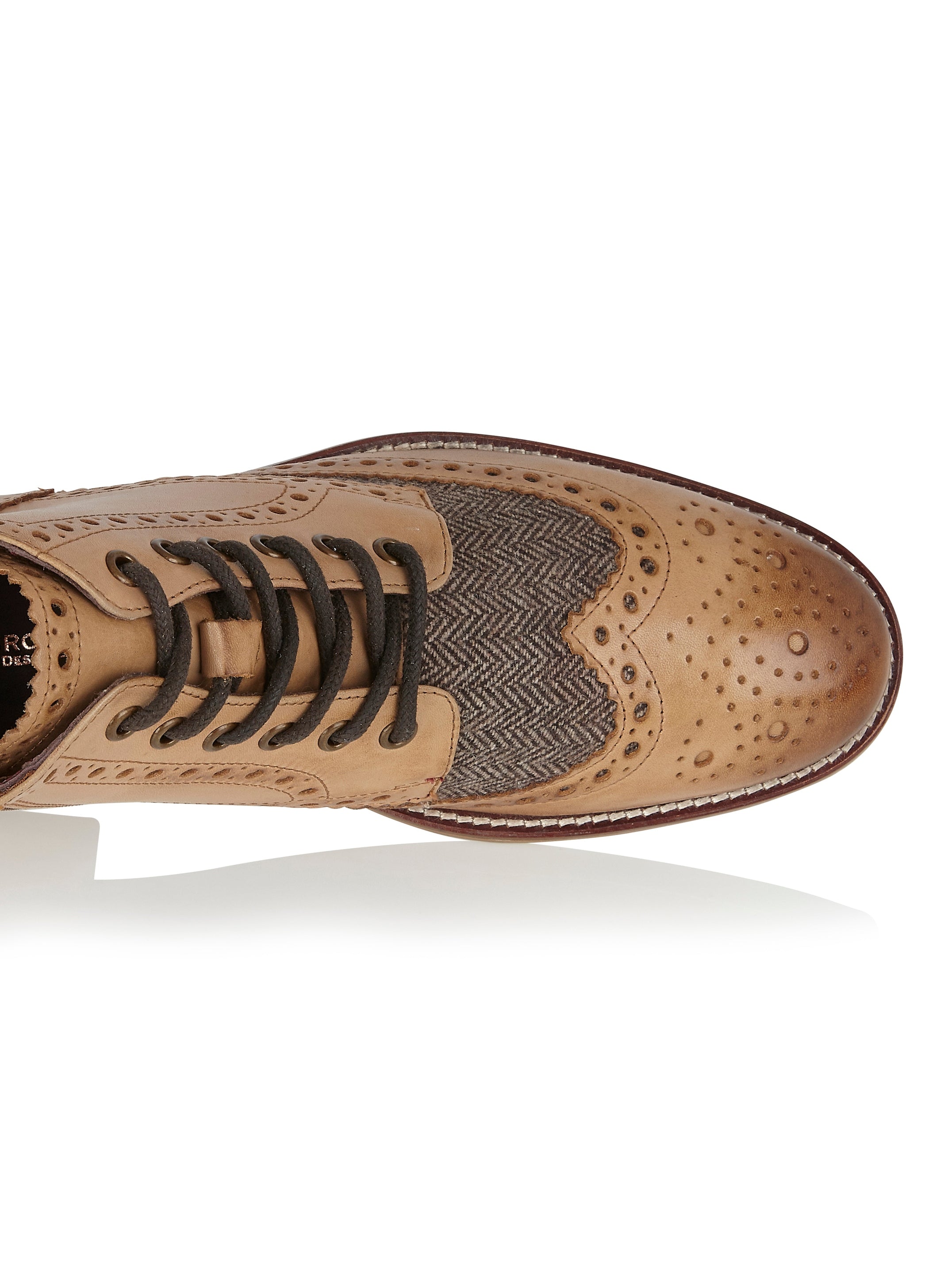 TAN LEATHER BROWN TWEED DERBY BROGUES BOOT