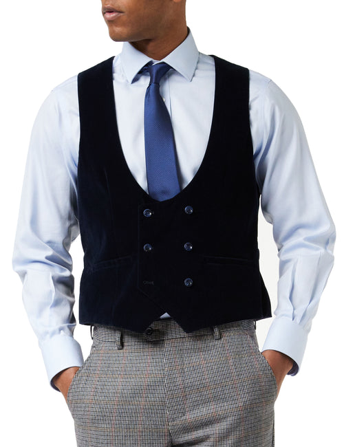 HERVE - GILET DOUBLE BOUTONNAGE EN VELOURS BLEU