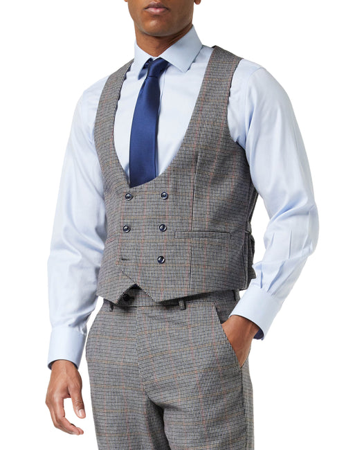 HERVE - GILET DOUBLE BOUTONNAGE EN TWEED PIED-DE-POULE BLEU