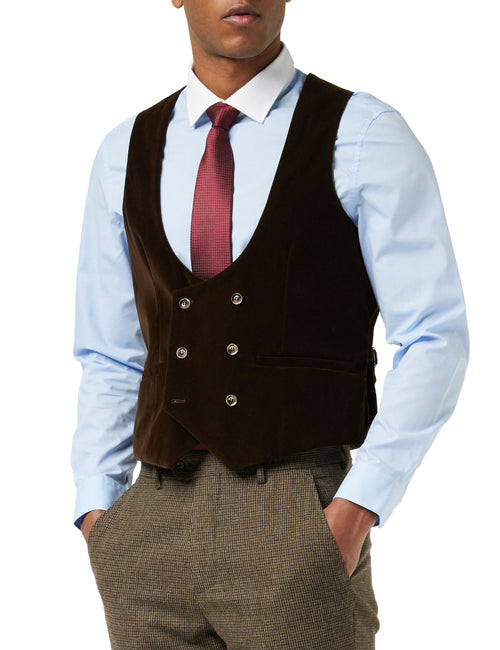 HERVE - GILET DOUBLE BOUTONNAGE EN VELOURS MARRON