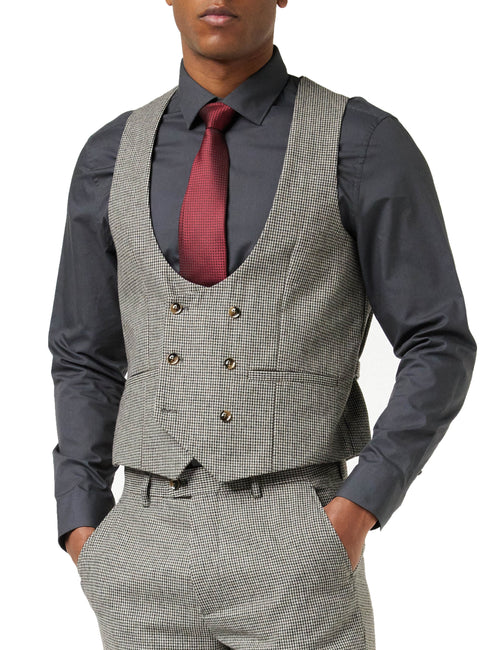 HERVE - GREY HOUNDSTOOTH TWEED DOUBLE BREASTED WAISTCOAT