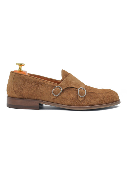 TAN ITALIAN SUEDE DOUBLE MONK BUCKLE LOAFER