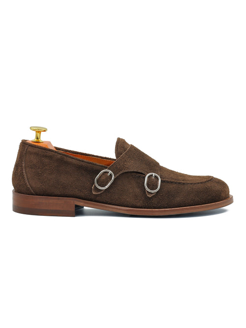 BROWN ITALIAN SUEDE DOUBLE MONK BUCKLE LOAFER