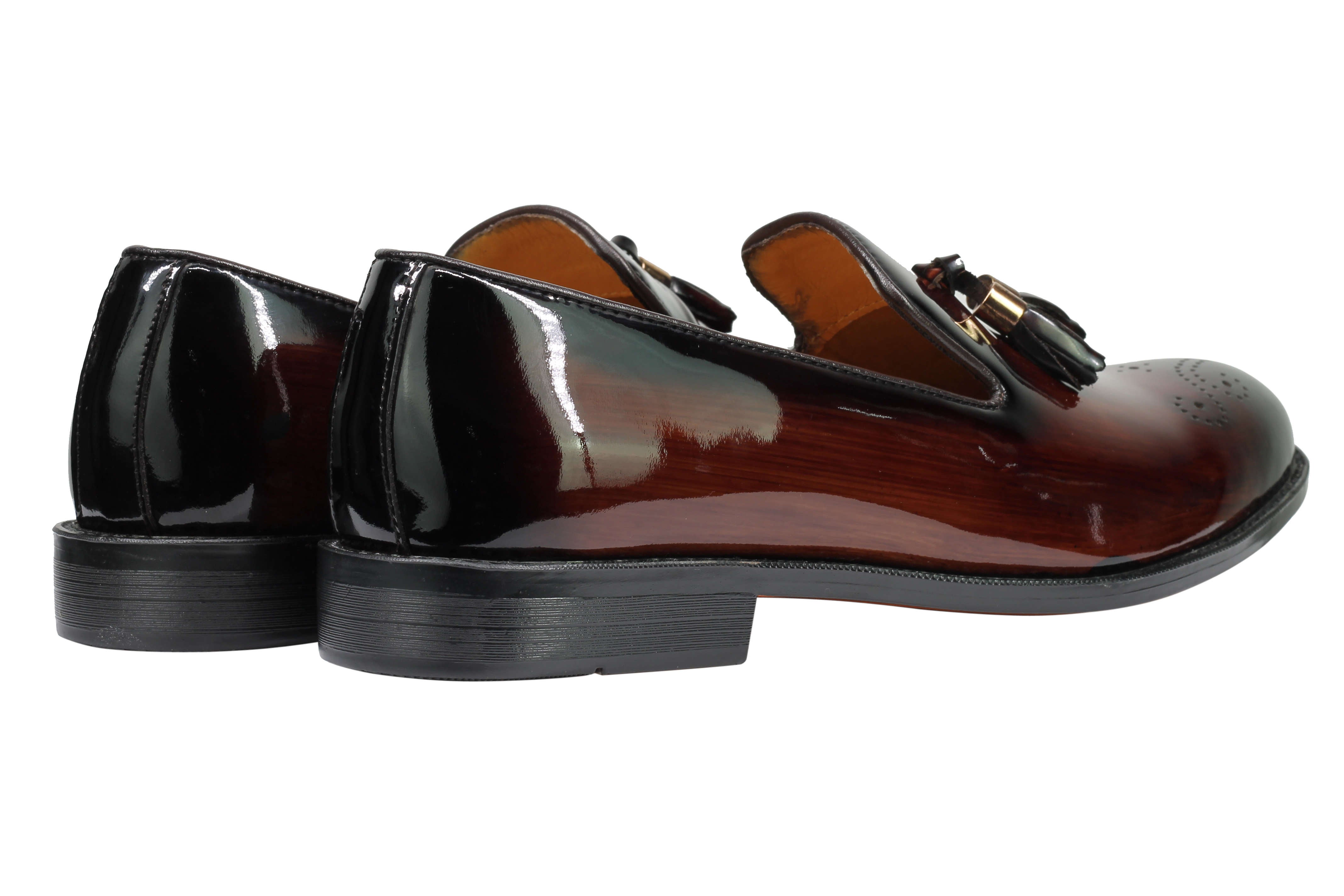 Real Leather Brown Patent Tassel Loafers