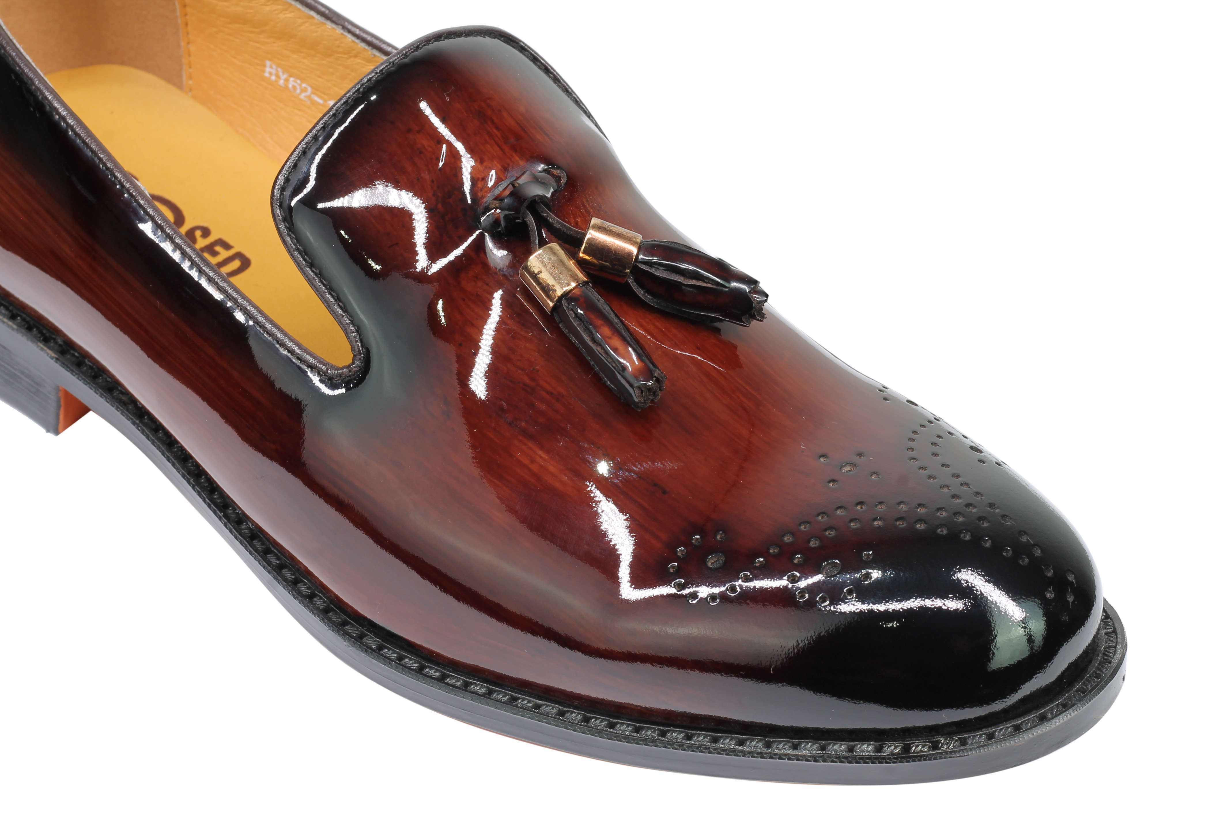 Real Leather Brown Patent Tassel Loafers