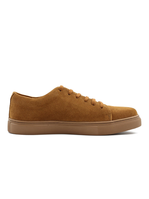 SUEDE LEATHER LACE UP SNEAKERS IN TAN