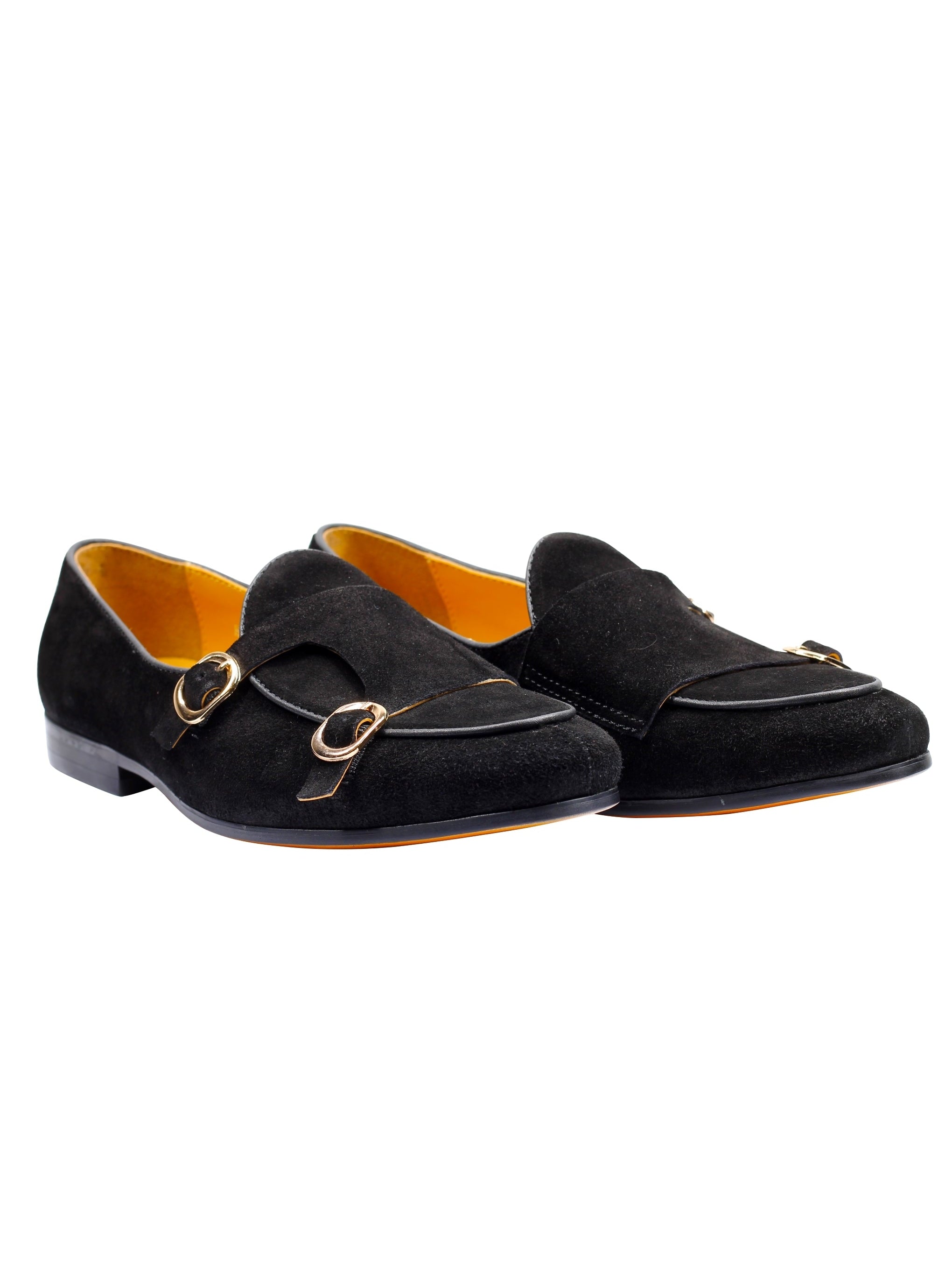 DOUBLE MONK BLACK SUEDE LOAFERS