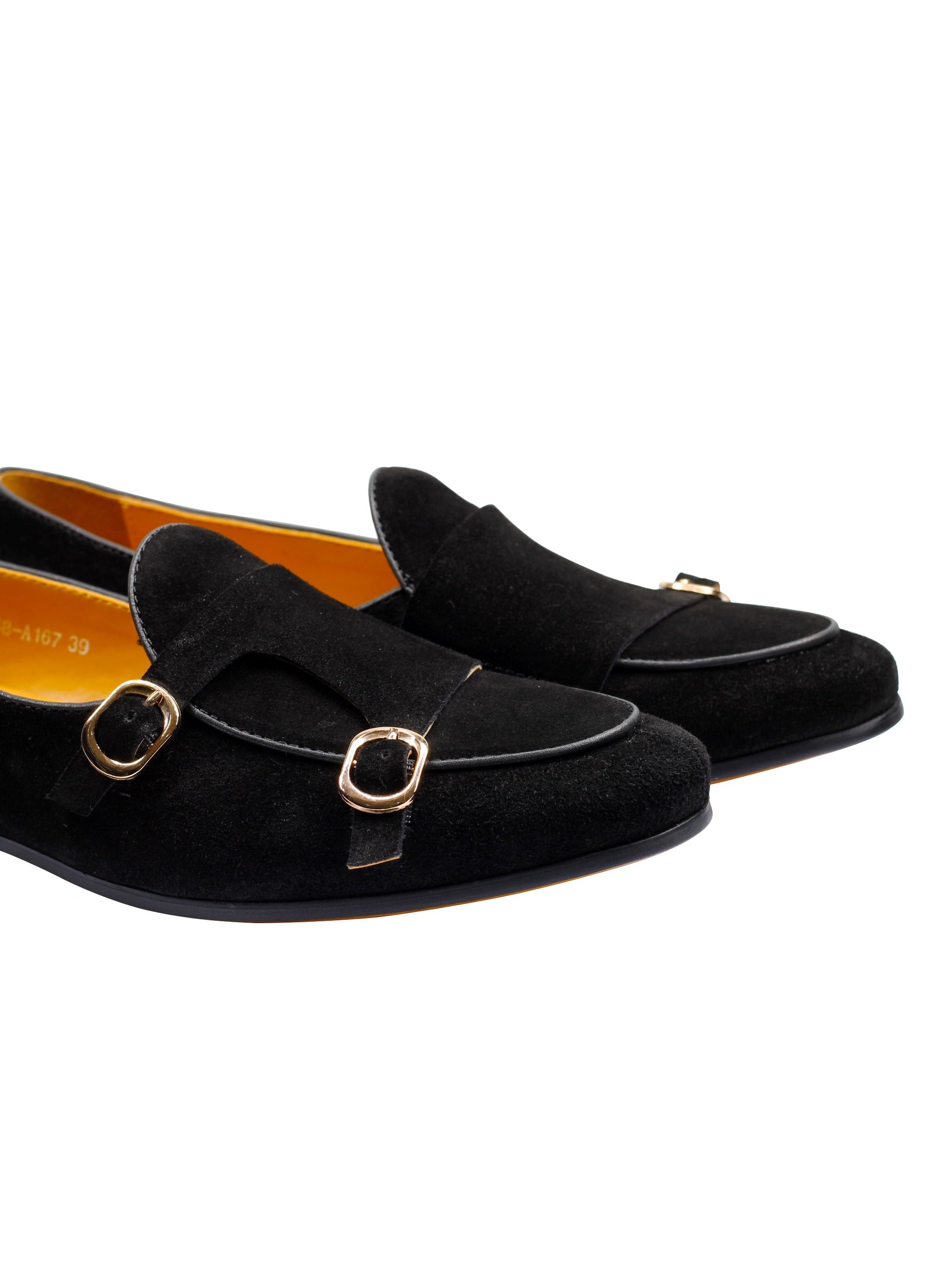 DOUBLE MONK BLACK SUEDE LOAFERS