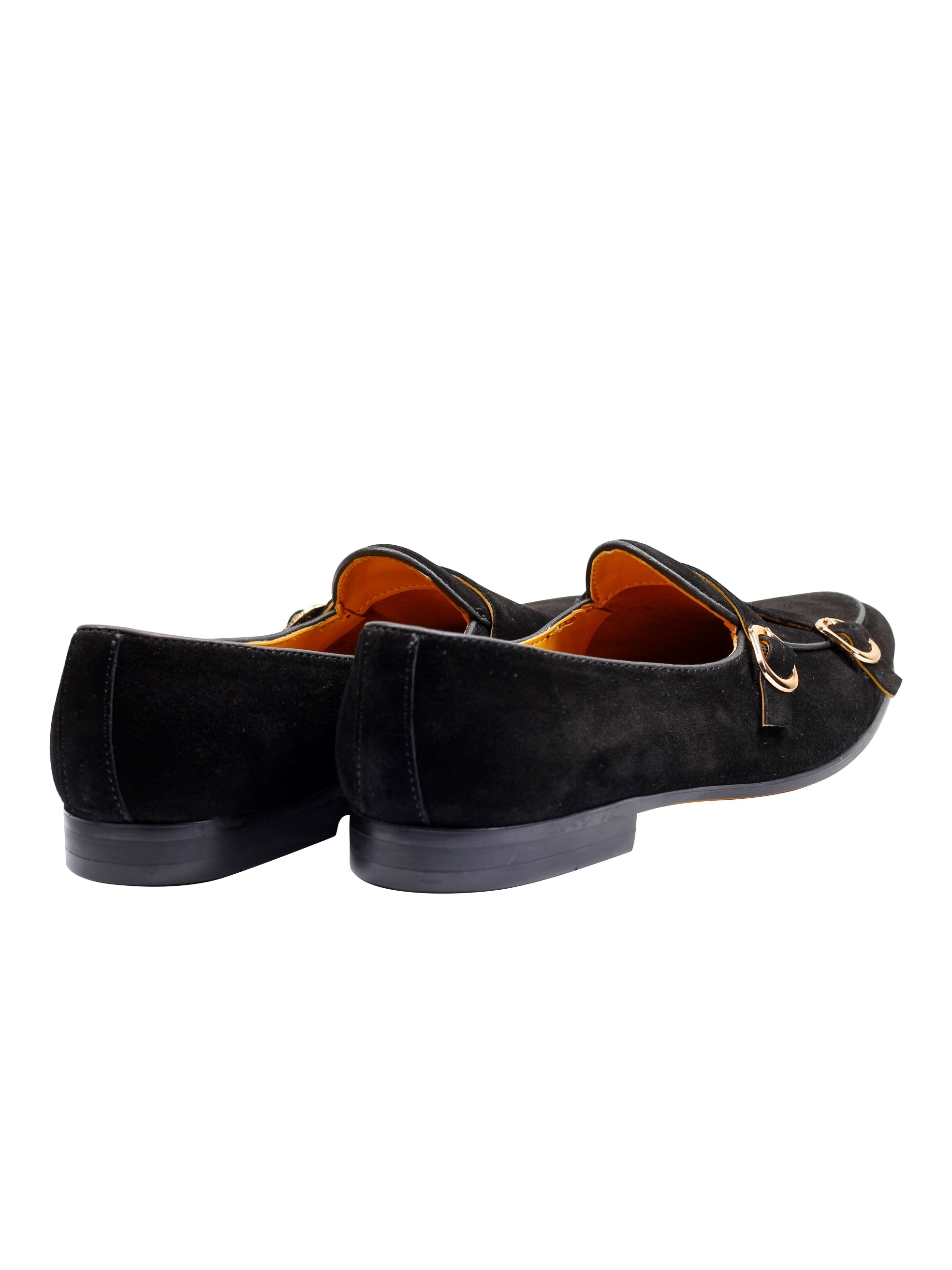 DOUBLE MONK BLACK SUEDE LOAFERS