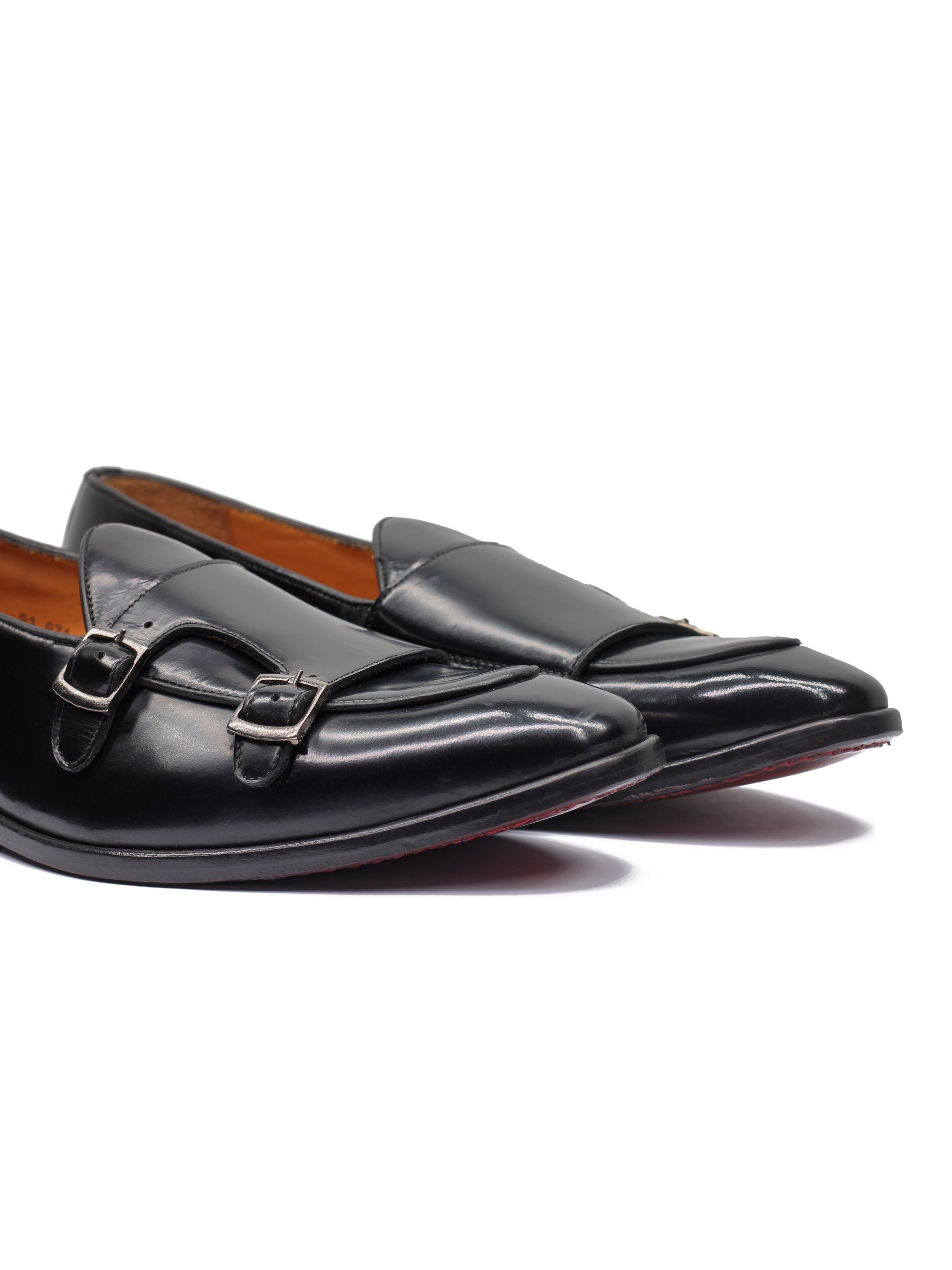 BLACK POLISHED LEATHER DOUBLE MONK SHOES