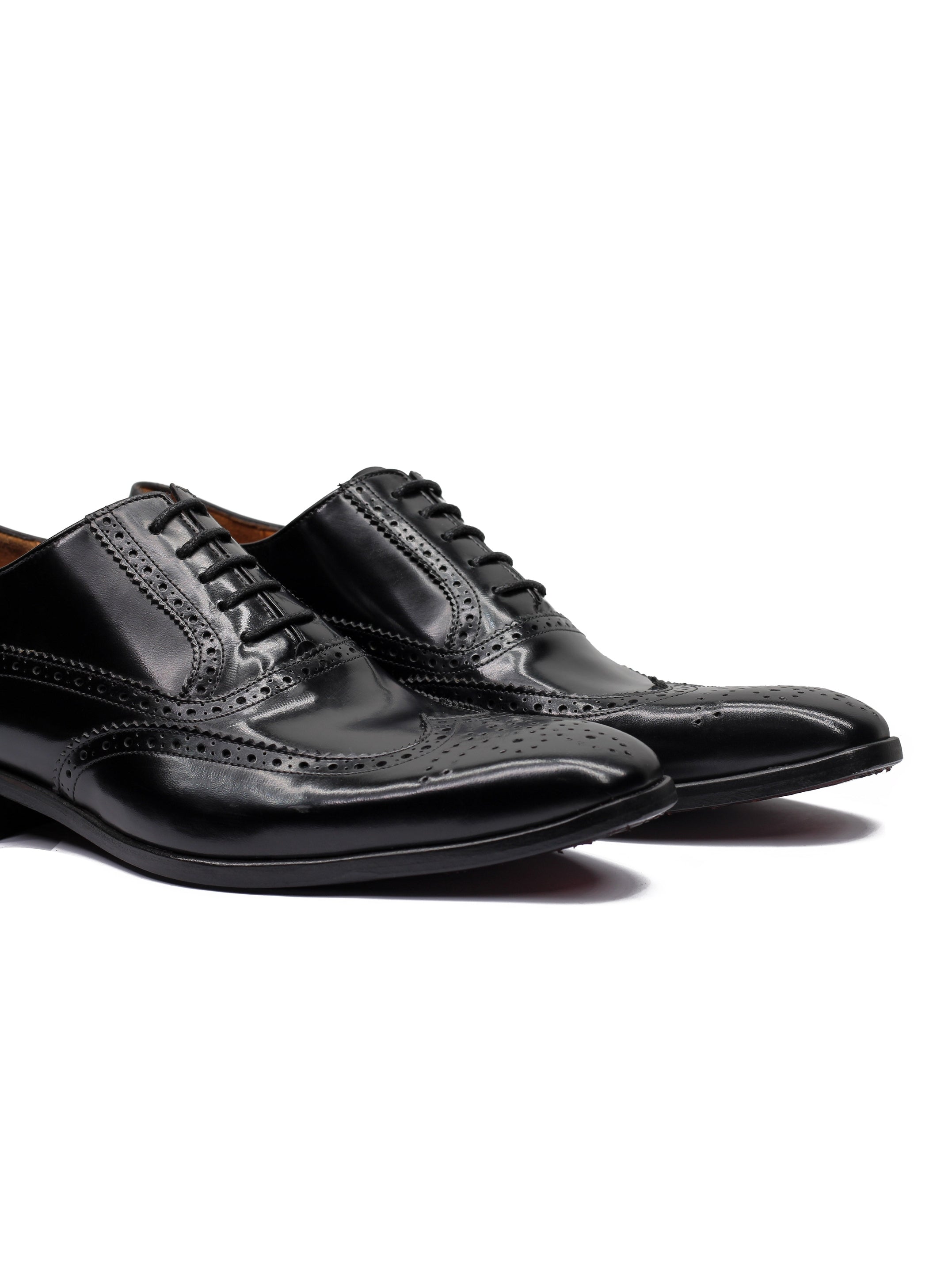 BLACK POLISHED CALF LEATHER BROGUES