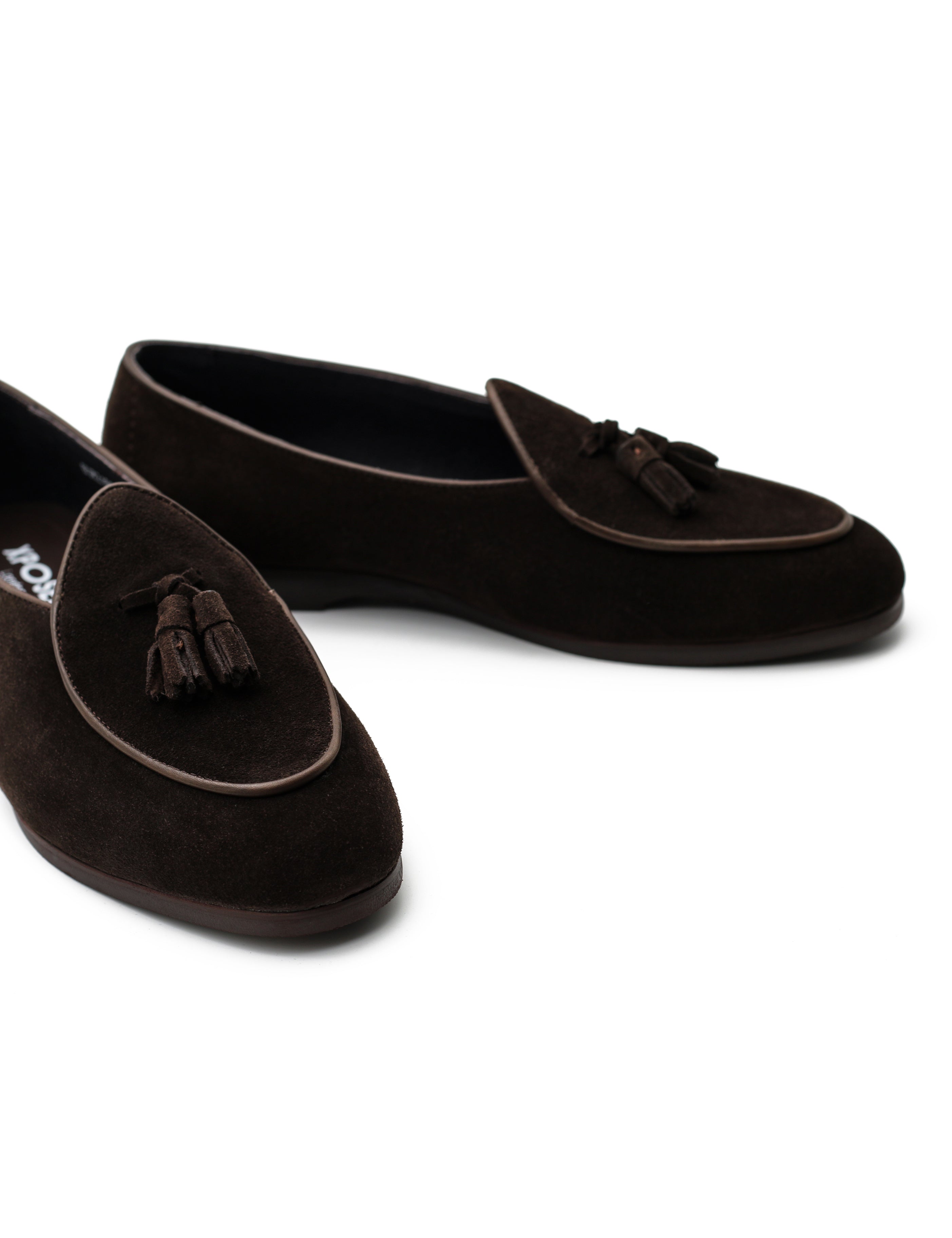 BROWN SOFT SUEDE TASSEL SLIPPERS